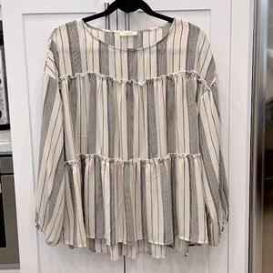 ODDY Beige with Black Stripes Peasant Style Top